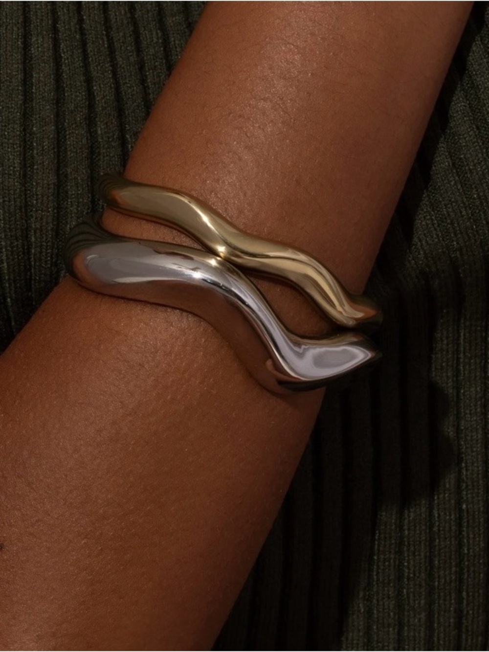 NEW Uncommon James Mixed Metal Wavy Cuff Bracelet Set of Two